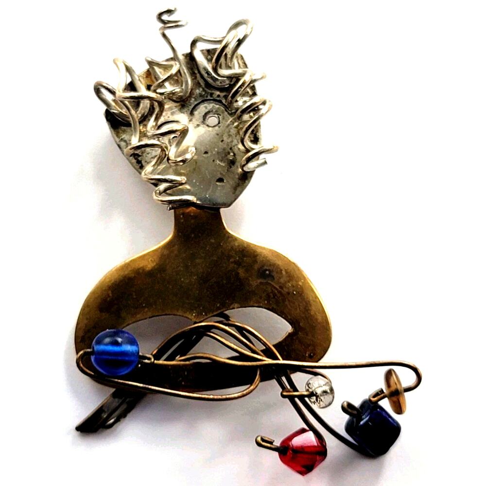 Abstract Face Wire Art Brooch Sculptural Modern Jewelry Statement